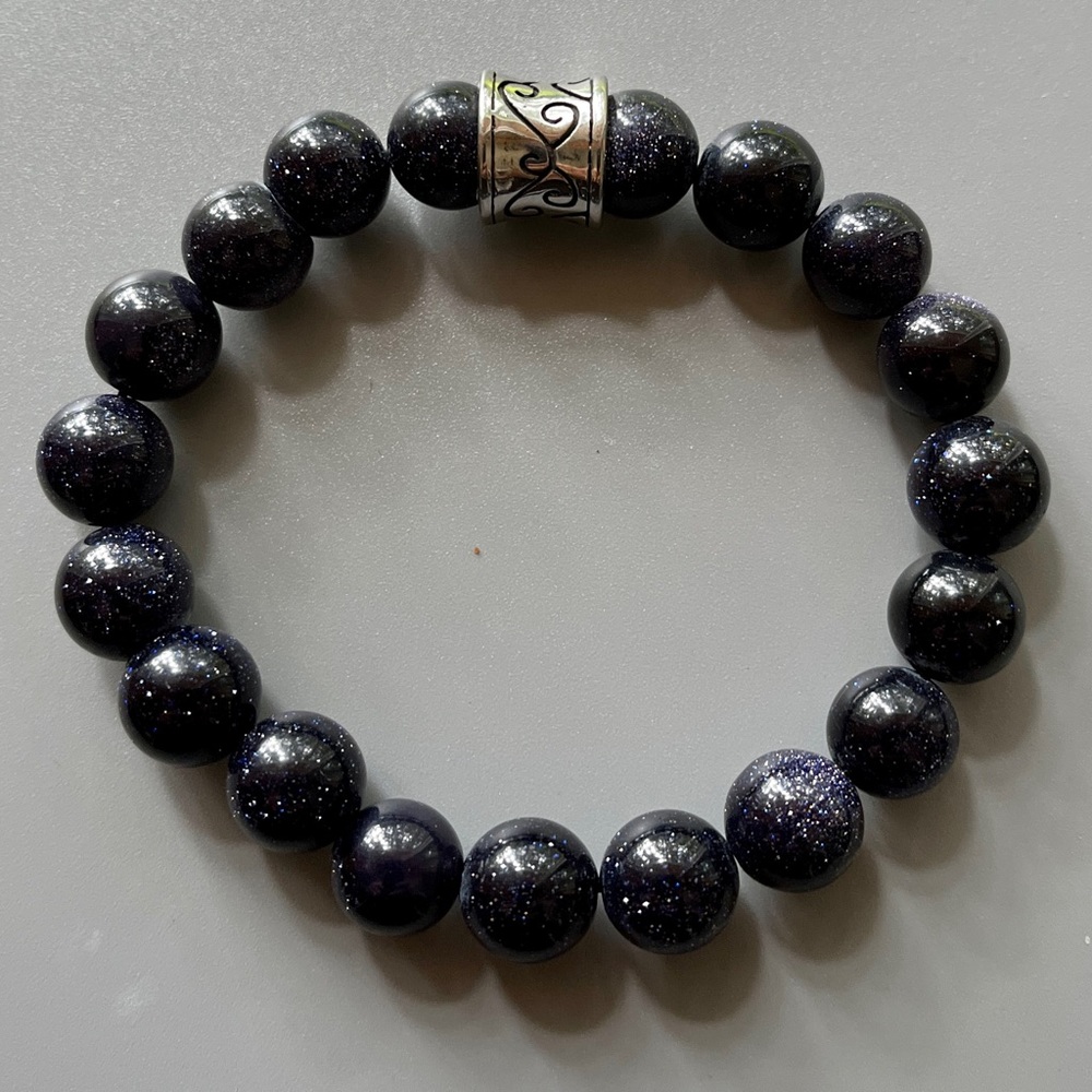 Dark Blue Sandstone Handcrafted Bead Bracelet - Picture 5 of 7